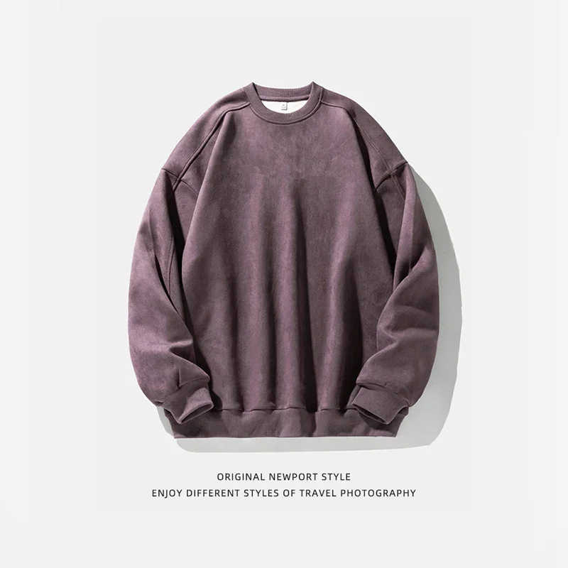 

TFETTERS Brand Purple Sweatshirt Mans Suede O Neck Autumn Winter Baggy Men Sweatshirts Casual Long Sleeve 2025 New Male Tops