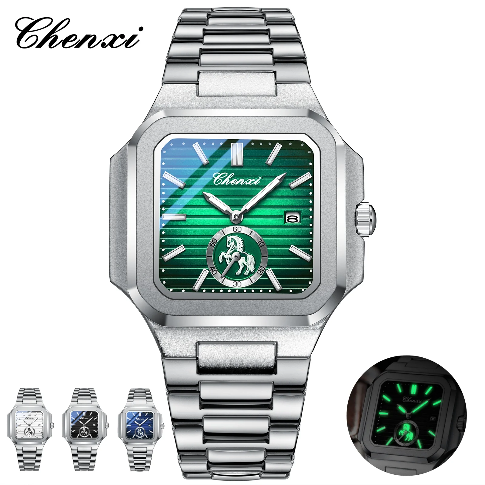 

Часы CHENXI для мужчин, кварцевые наручные часы из нержавеющей стали 66, деловые элитные часы с квадратным циферблатом и календарем, водонепроницаемые мужские часы Reloj