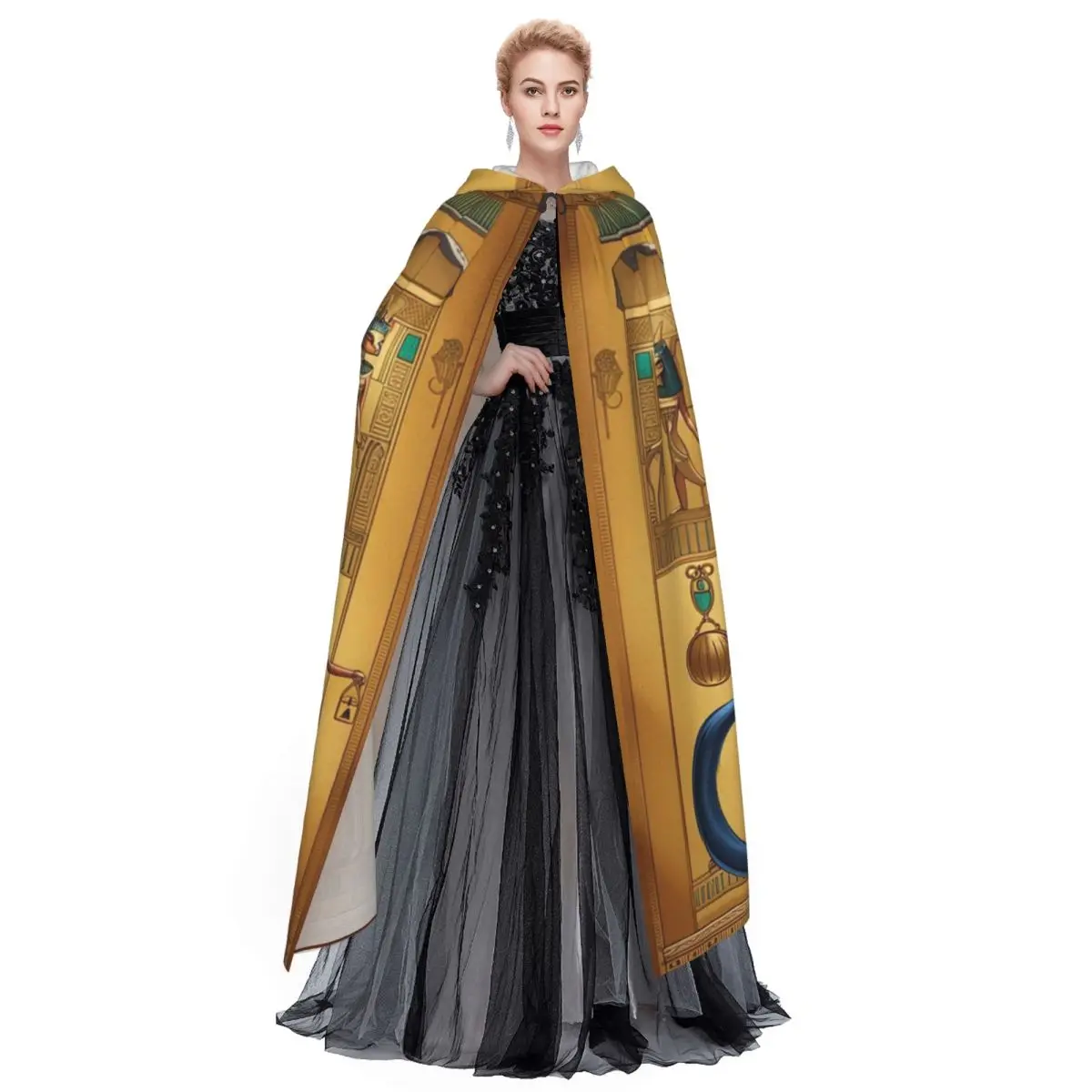 Vintage Egyptian Cat Goddess Bastet  Long Hooded Cloak Witch Medieval Costume Cosplay Cape HalloweenCoat Adult Unisex - view 5