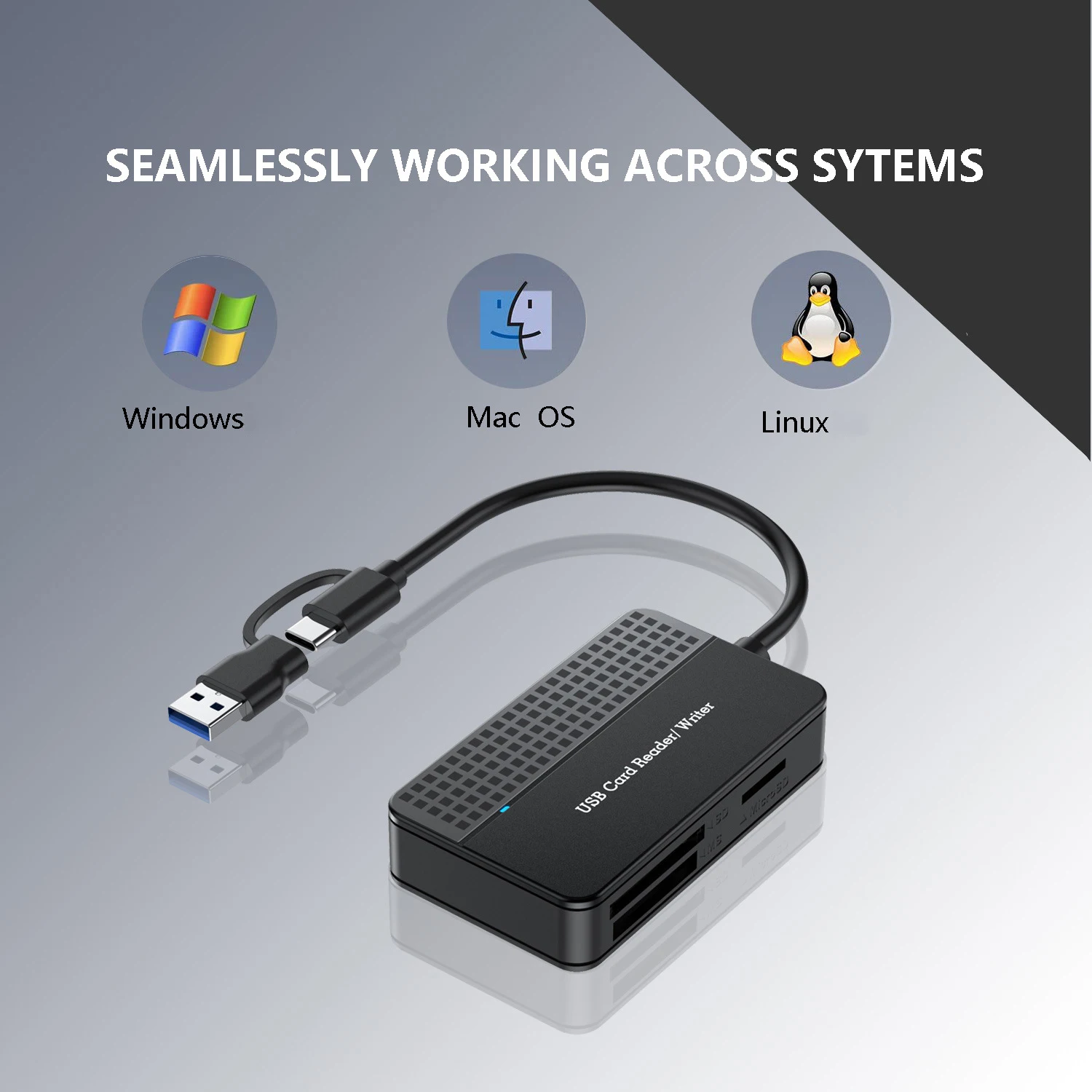 オールインワンカードリーダー USB 3.0 Type-C 5Gbps 高速 CF SD TF MS カードリーダー TFメモリカードアダプター Windows Mac OS Linux対応