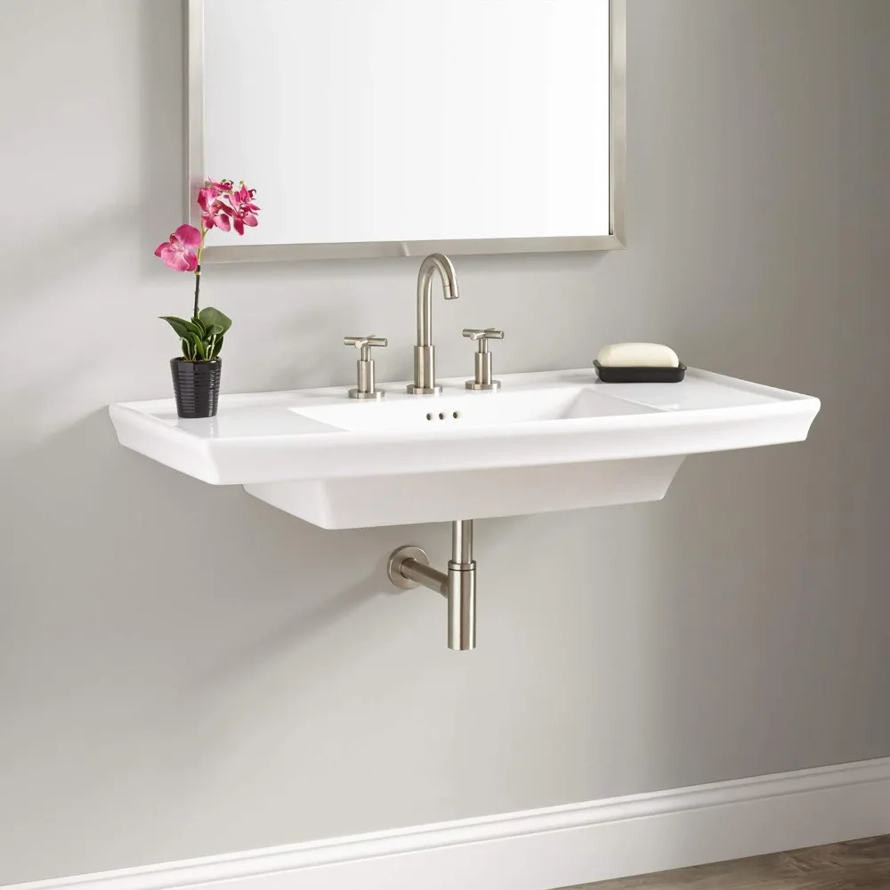 

40" Vitreous China Wall Mounted Bathroom Sink with 3 Faucet Holes at 8" Centers and Overflow