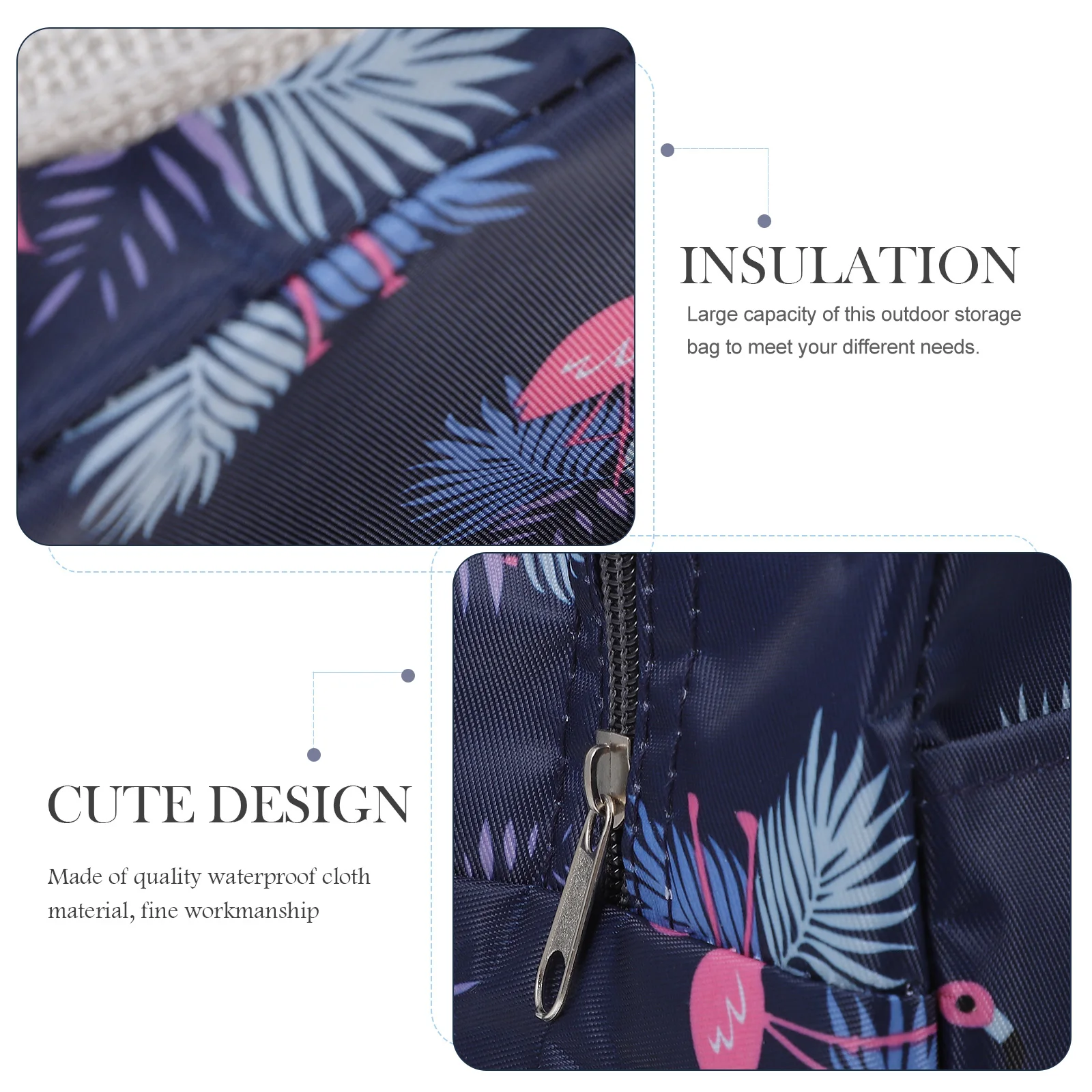 

Lunch Bag Insulated Bento Canvas Flamingo Print Large Capacity Picnic Outdoor Storage Smooth Zipper Office Work