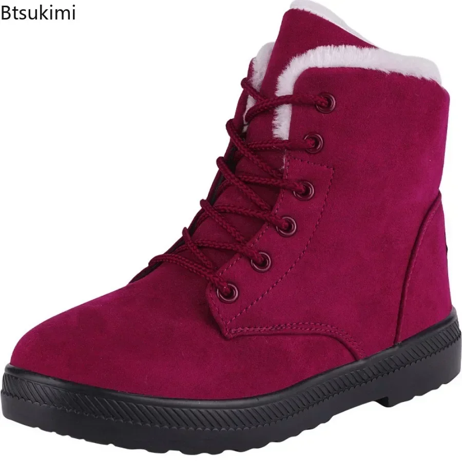 Bottes de neige chaudes pour femmes, chaussures décontractées, bottes de rinçage, légères, talons bas, bottes à lacets pour femmes, hiver, 2024