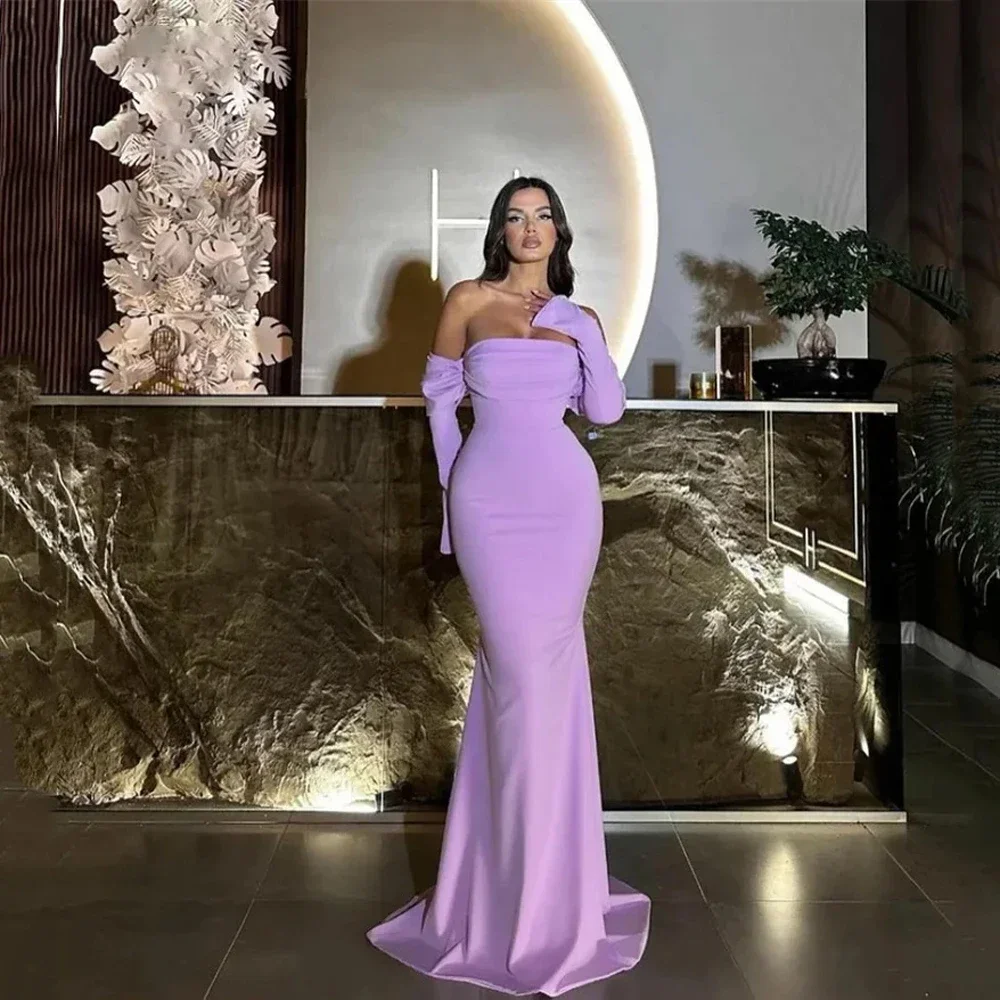 Customized Luxury Purple Mermaid Prom Gowns Off The Shoulder Formal Party Gown Long Sleeves Evening Dress Vestidos De Fiesta