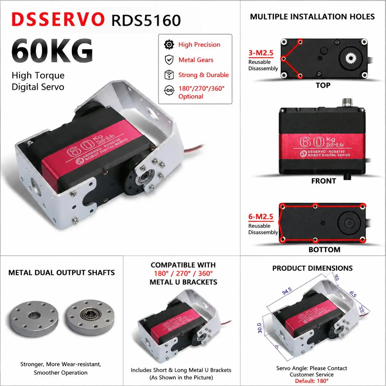 Dsservo Dasheng rudder RDS5160 large torque two-axis digital rudder robot arm high precision