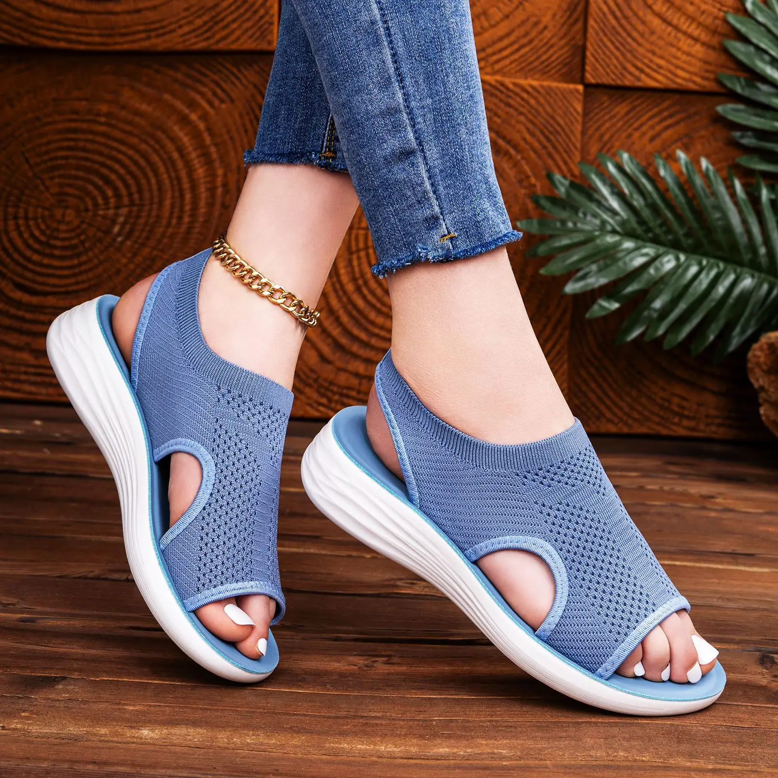 

Summer Fashion Ladies Slip-On Sandals Casual Flat Bottom Hollow out Toe Roman Shoes Comfortable Open-Toe Beach Footwear