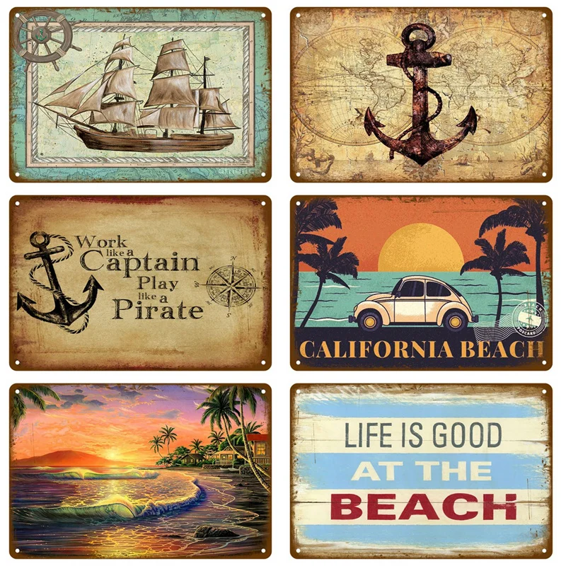 

Tin Sign Plate Retro Wall Art Decor For Living Room Home Seaside Vintage Summer Beach Metal Signs Famous City Landscape Poster