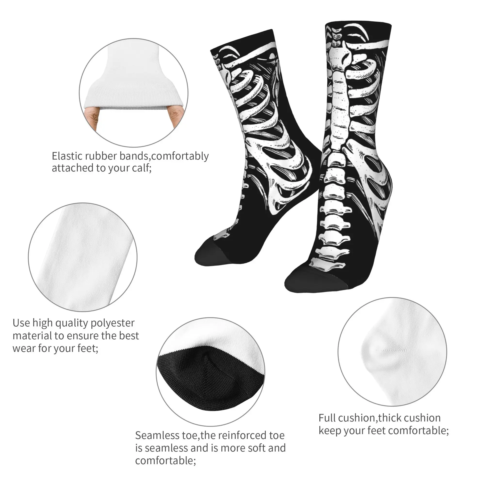 Gabbia a costine scheletro Semplice costume di Halloween Calzini scheletro Calze divertenti Calzini invernali antiscivolo per coppia Calzini da ciclismo grafici