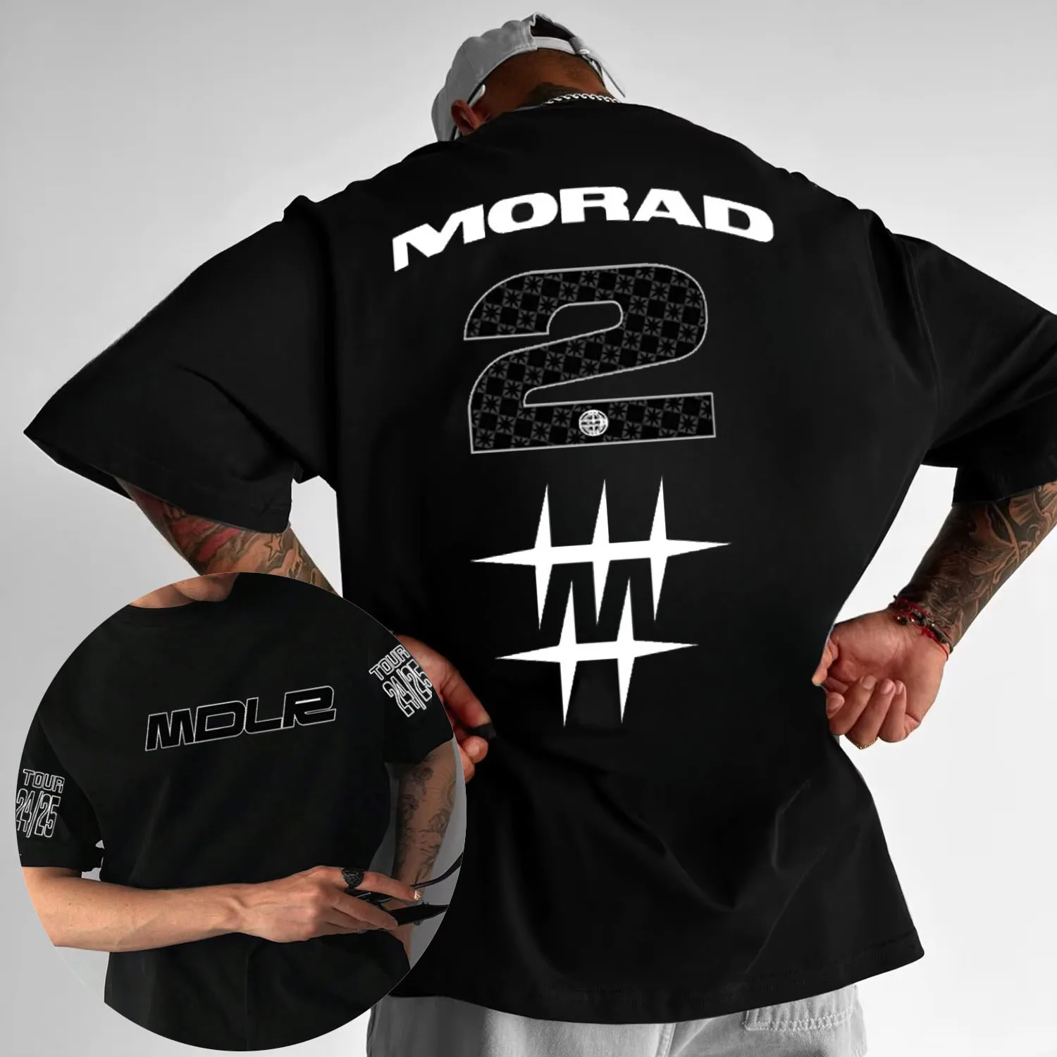 

2025 Summer Rapper Morade MDLR T-shirt Men's Fashion Retro Cotton T-shirt Loose Casual Short-sleeved T-shirt Street Wear