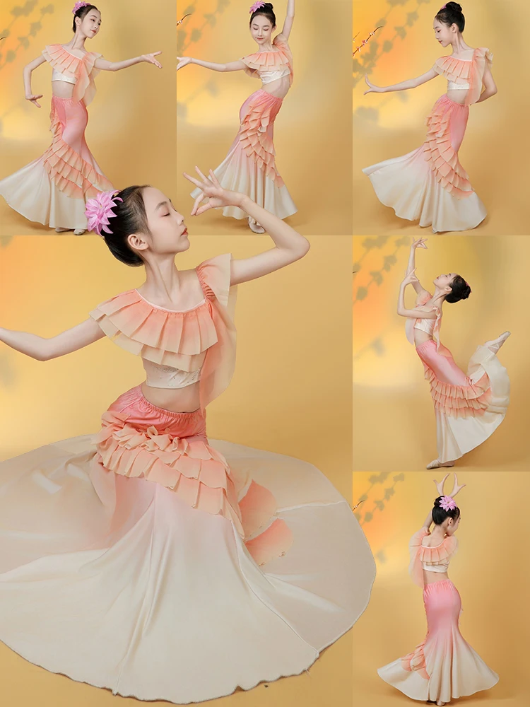 

Girls' New Ethnic Dai Dance Costume Children's Solo Dance Performance Skirt Spring Blossom Ethnic Festival Stage Outfit