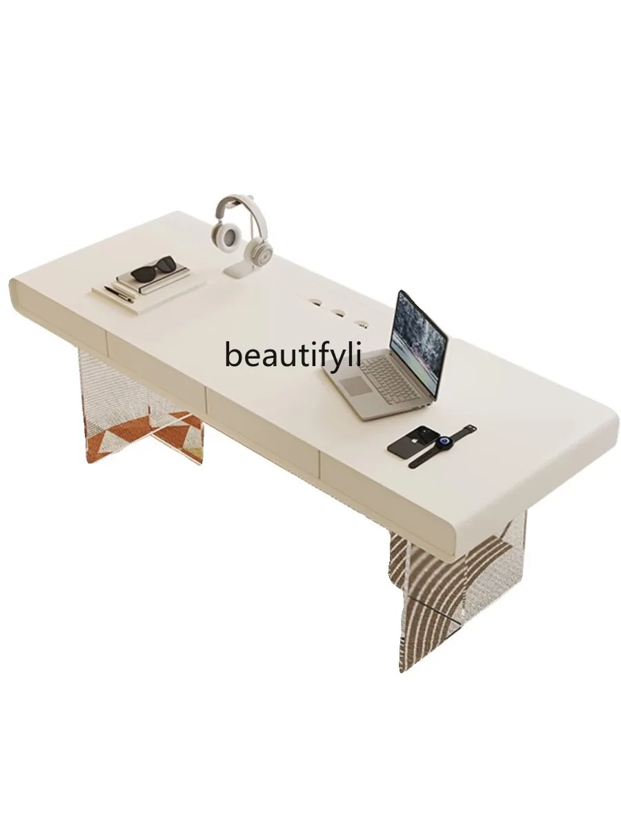 Cream Style Suspension Desk Modern Acrylic Small Apartment Home Study Designer Desk Dressing Table Integrated