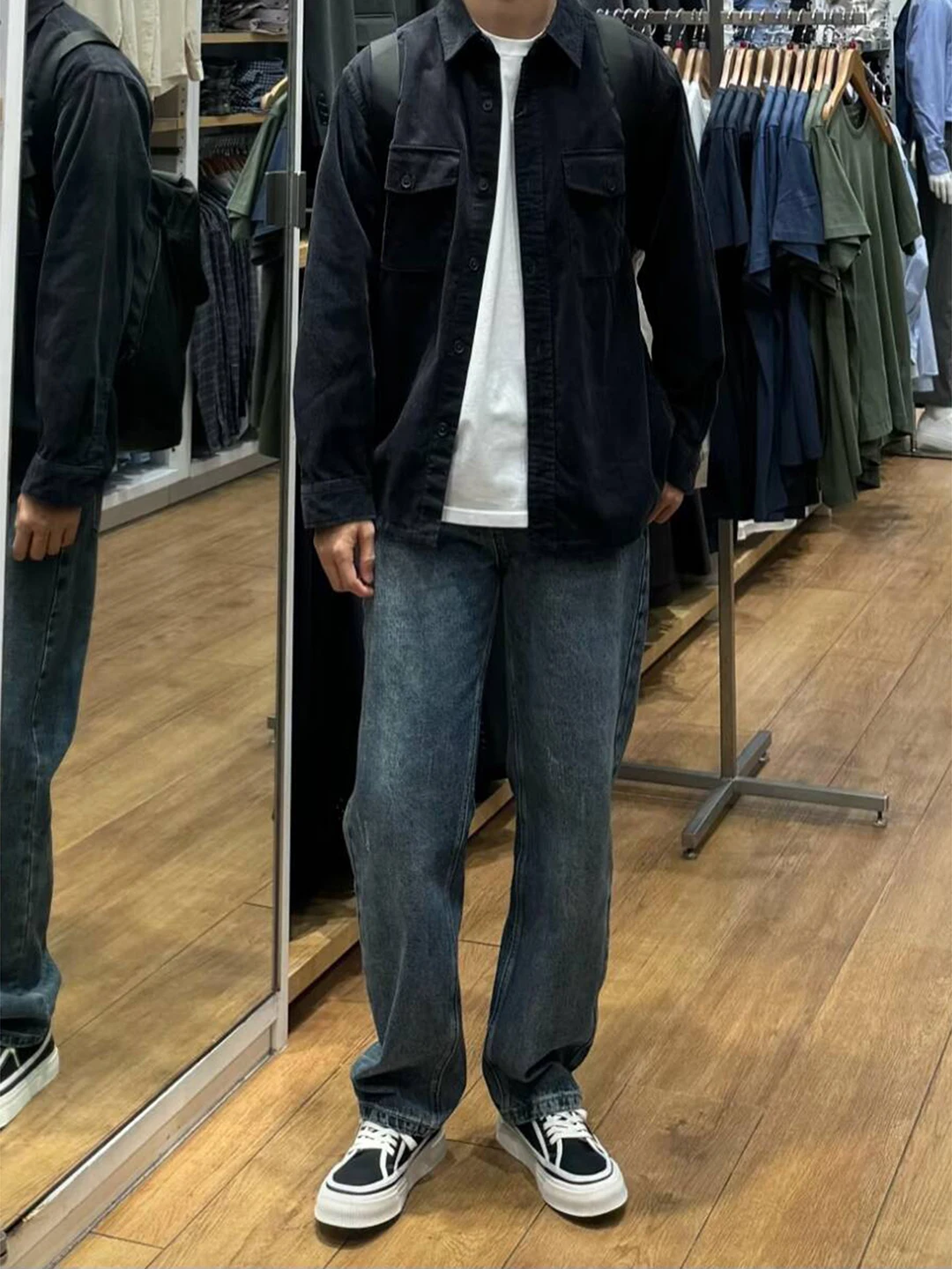 

Мужские джинсы в стиле ретро, темно-синие, прямого кроя, рабочие брюки Cleanfit для мальчиков, осенний сезон, средняя посадка, на молнии