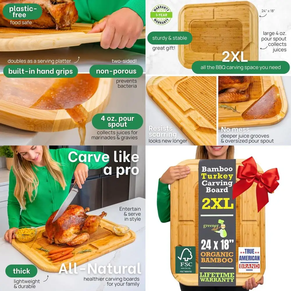 

Большая бамбуковая доска для резьбы 24 с пожизненной гарантией — блок для резки мяса XL, блюдо для индейки на День Благодарения с носиком