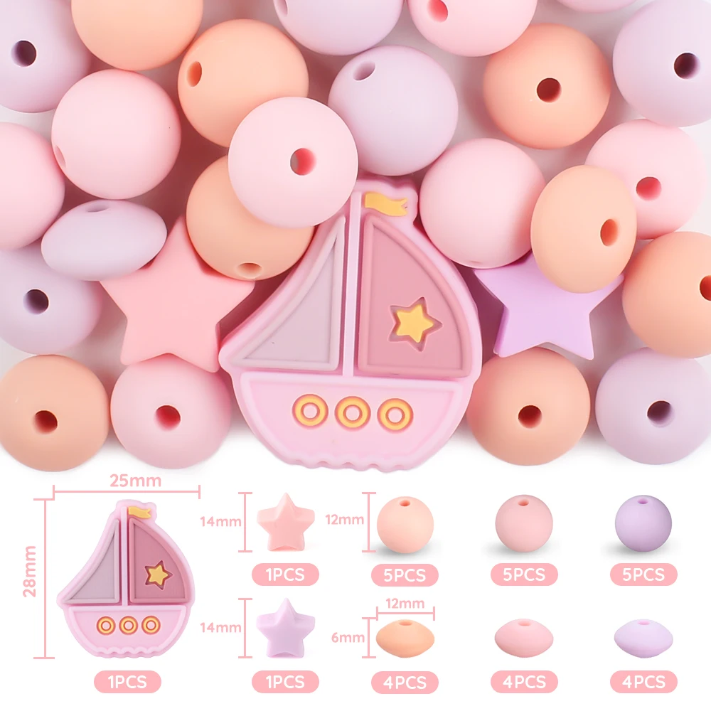 30Pcs/Set Silicone Beads Sailboats Star Round Focal Beads Set DIY Jewelry Set Bracelet Keychain Accessories For Jewelry Making