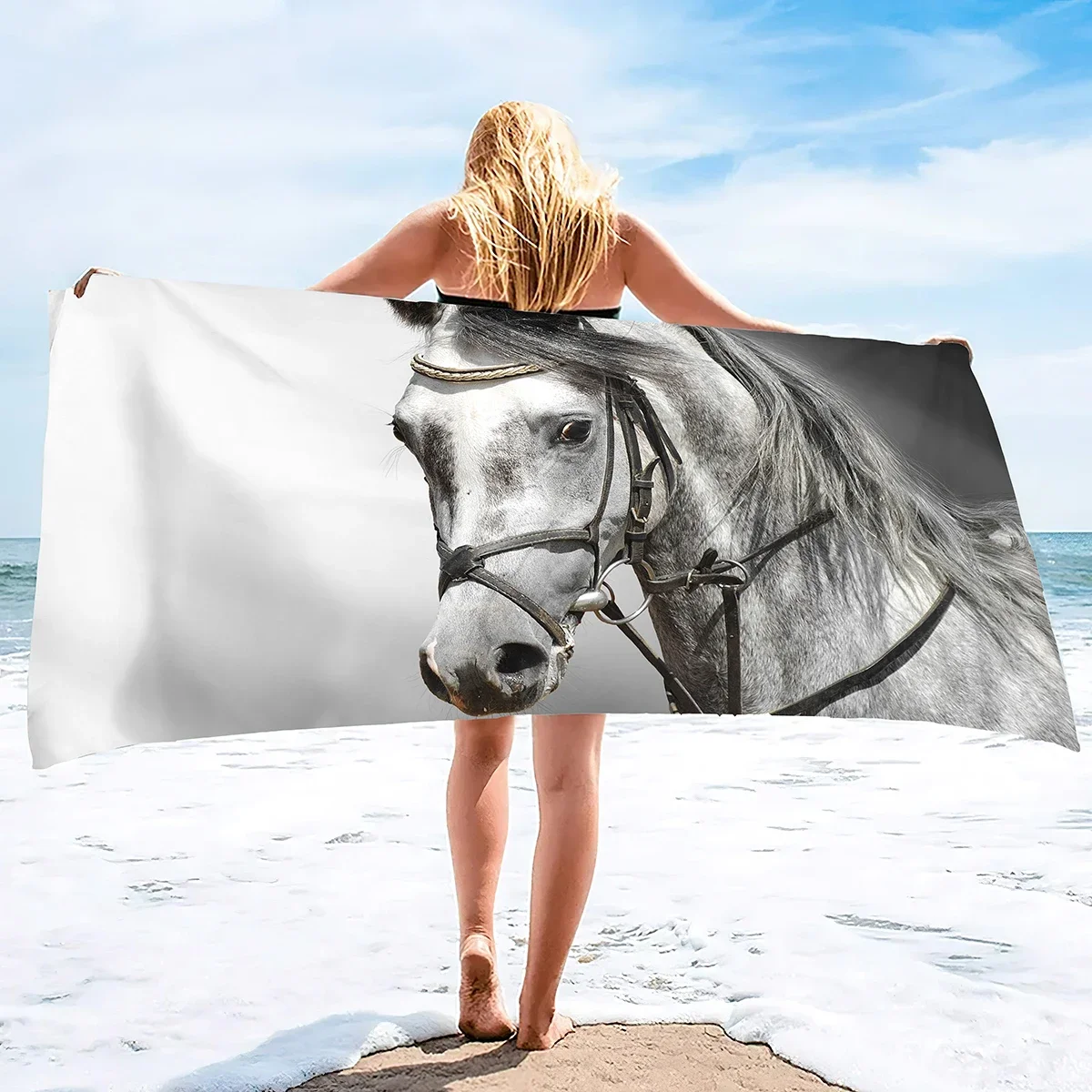 3D Horse Beach Towel Microfiber Quick-Drying Bath  Convenient Thin Blanket Suitable for Swimming Travel Yoga Camping