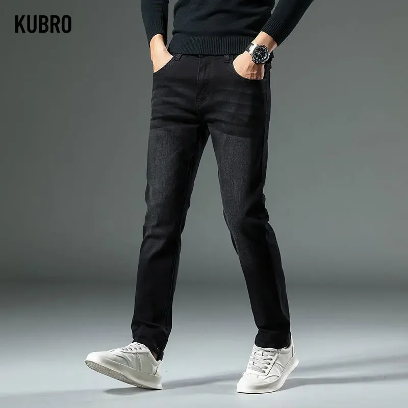 KUBRO Slim Fit Straight Business Casual Jeans High Stretch Comfort Pants Classic Fashion Men's Pants Pantalones Vaqueros Hombre