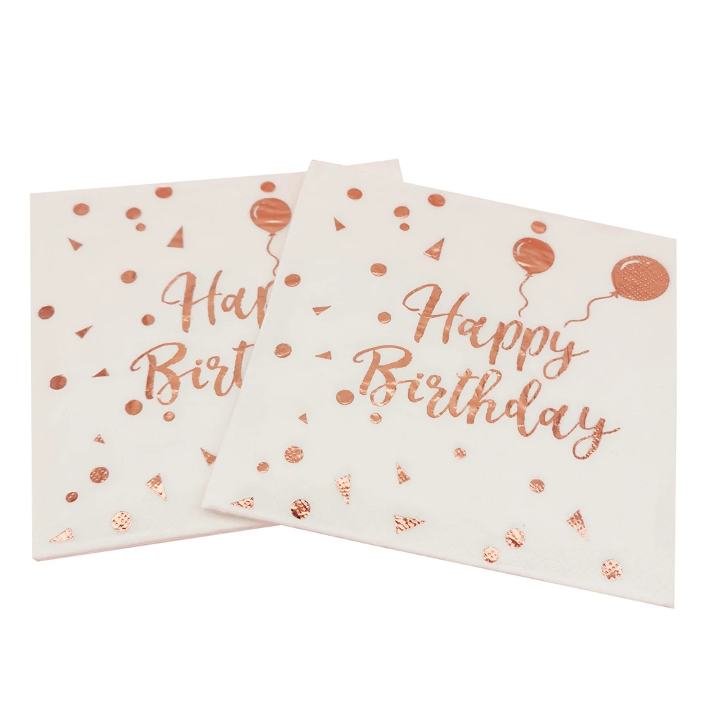1 beutel Rose Gold Alles Gute Zum Geburtstag Papier Servietten Einweg Abendessen Hand Serviette Party Tablescape Hause DIY Party Dekoration Supplie – Detail 5