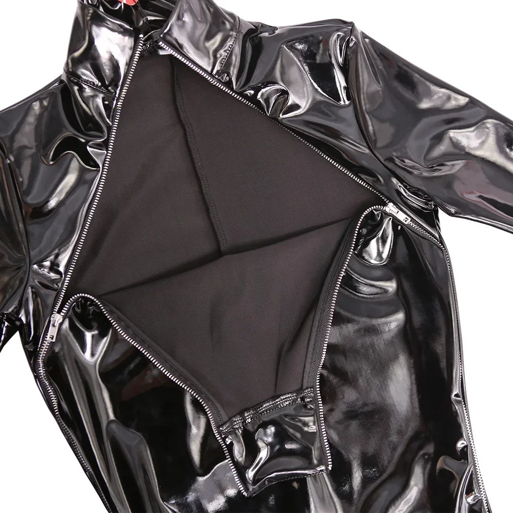 

Sexy Women Cosplay Maid Bodysuit Zipper Open Wet Look PVC Catsuit Glossy Shiny PU Leather Open Crotch Tights Sexy Leotard Plus
