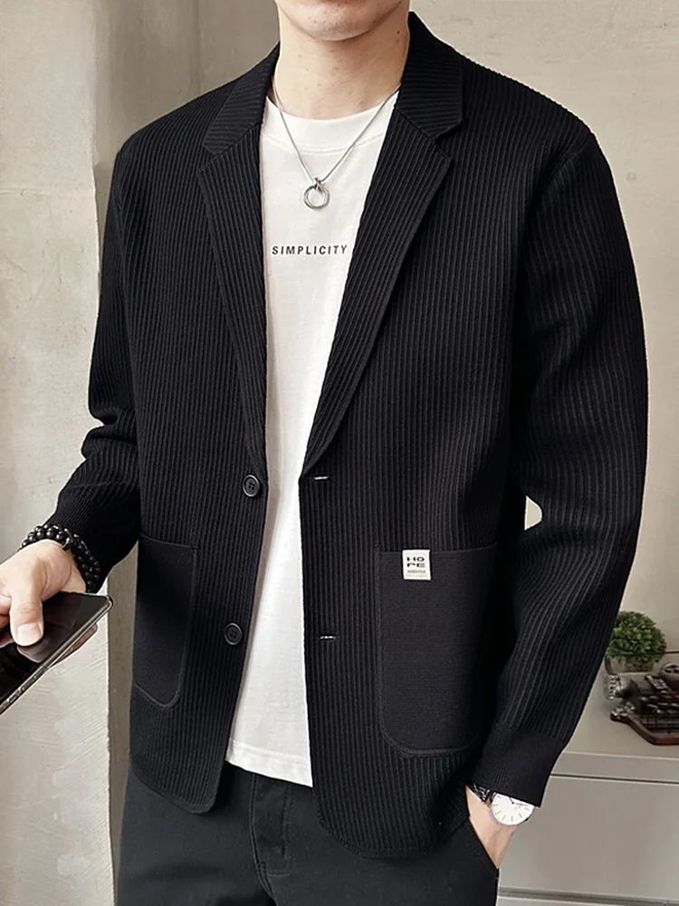 

Вязаный кардиган мужской с воротником, повседневная верхняя одежда, новинка весны, модный свободный крой, длинный рукав