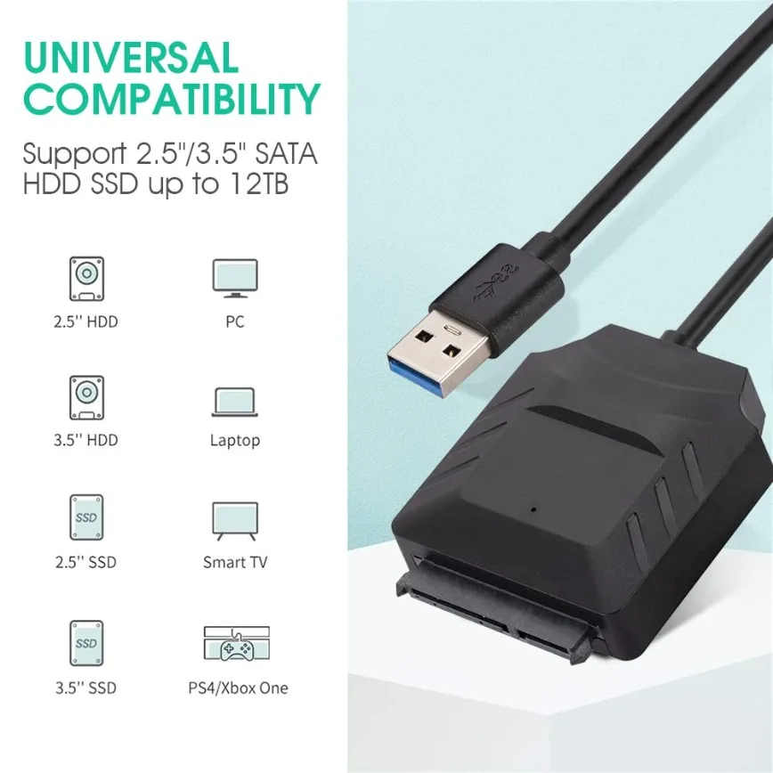 SATA to USB 3.0 Adapter Cable for 3.5 2.5 Inch SSD/HDD Hard Drive Reader SATA III Hard Drive Disk Converter With Power Adapter