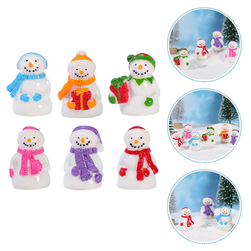 6 Pcs Christmas Micro Landscape Plush Decorations Resin Mini Figurine Tiny Snowman Crafts Tabletop Figure Figurines Miniature