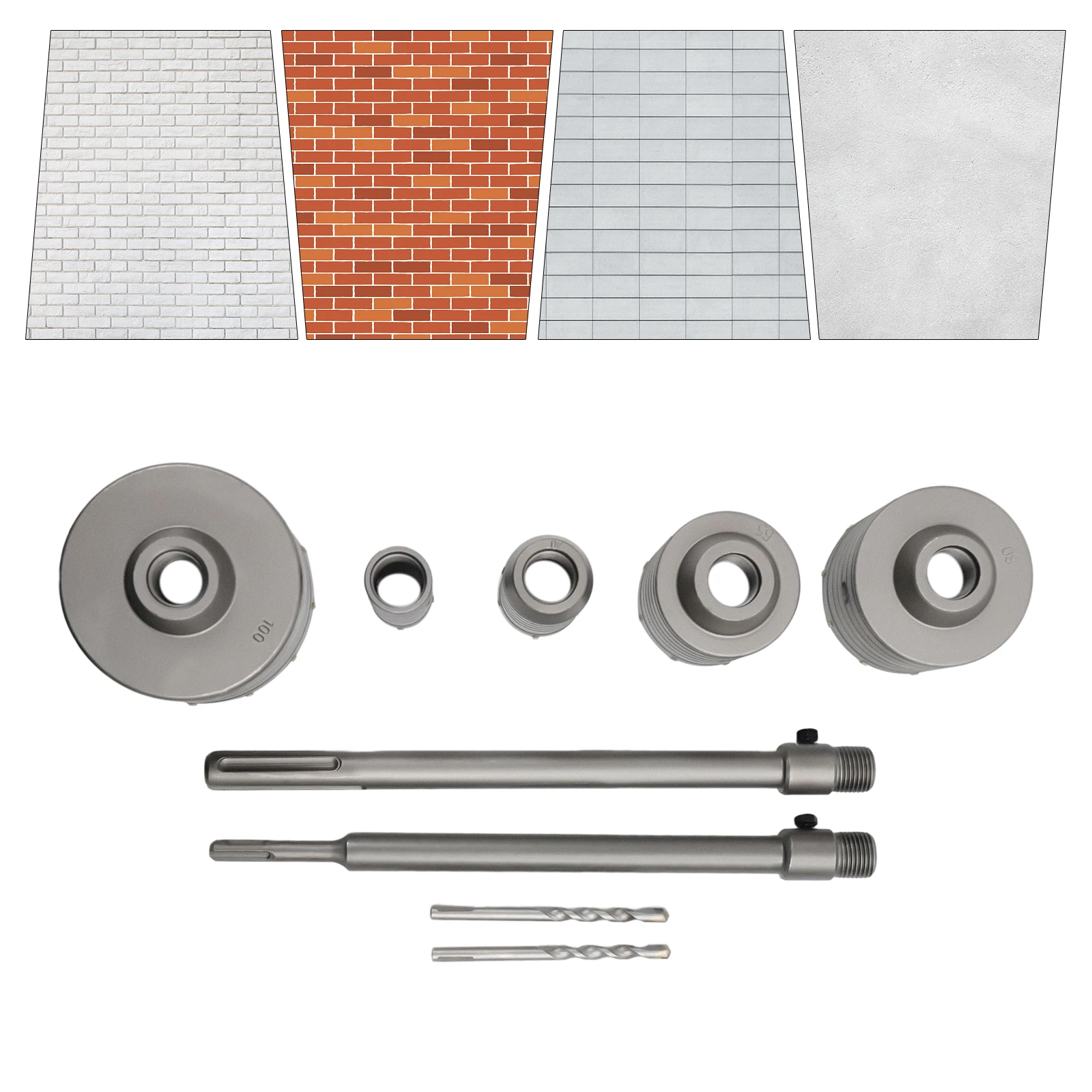 Set di punte per taglierina per carotaggio di cemento per sega a tazza 30 mm, 40 mm, 65 mm, 80 mm, 100 mm Kit per sega a tazza per calcestruzzo