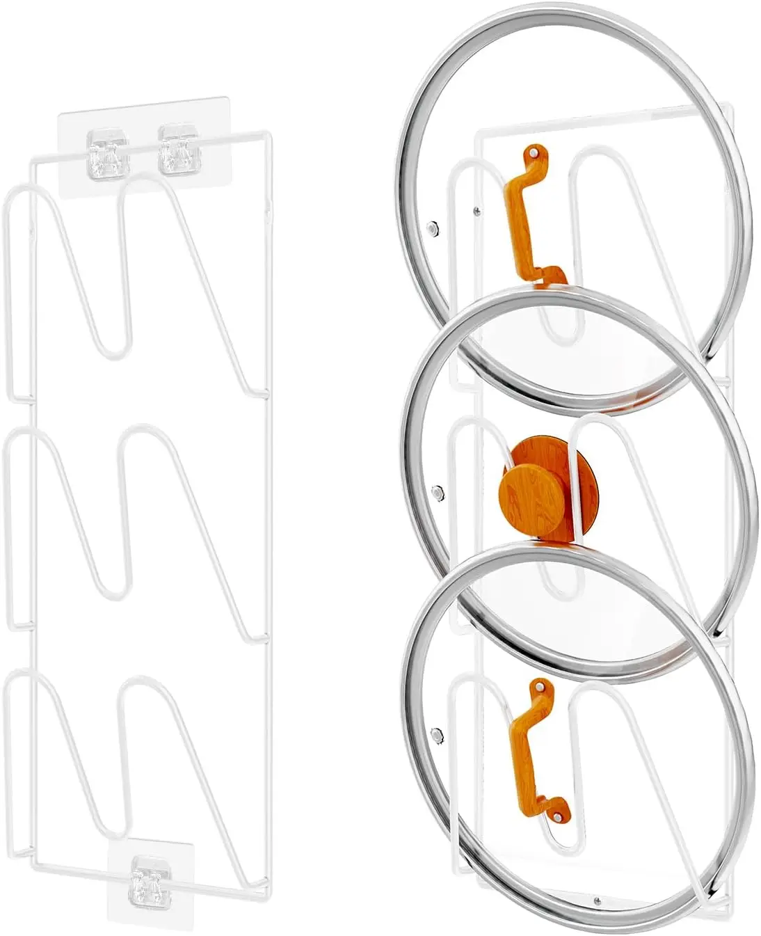 

2-Pack Pot Lid Organizer, 6-Tier Rustproof Cabinet Door/Wall Mount, No Drill White Storage Rack