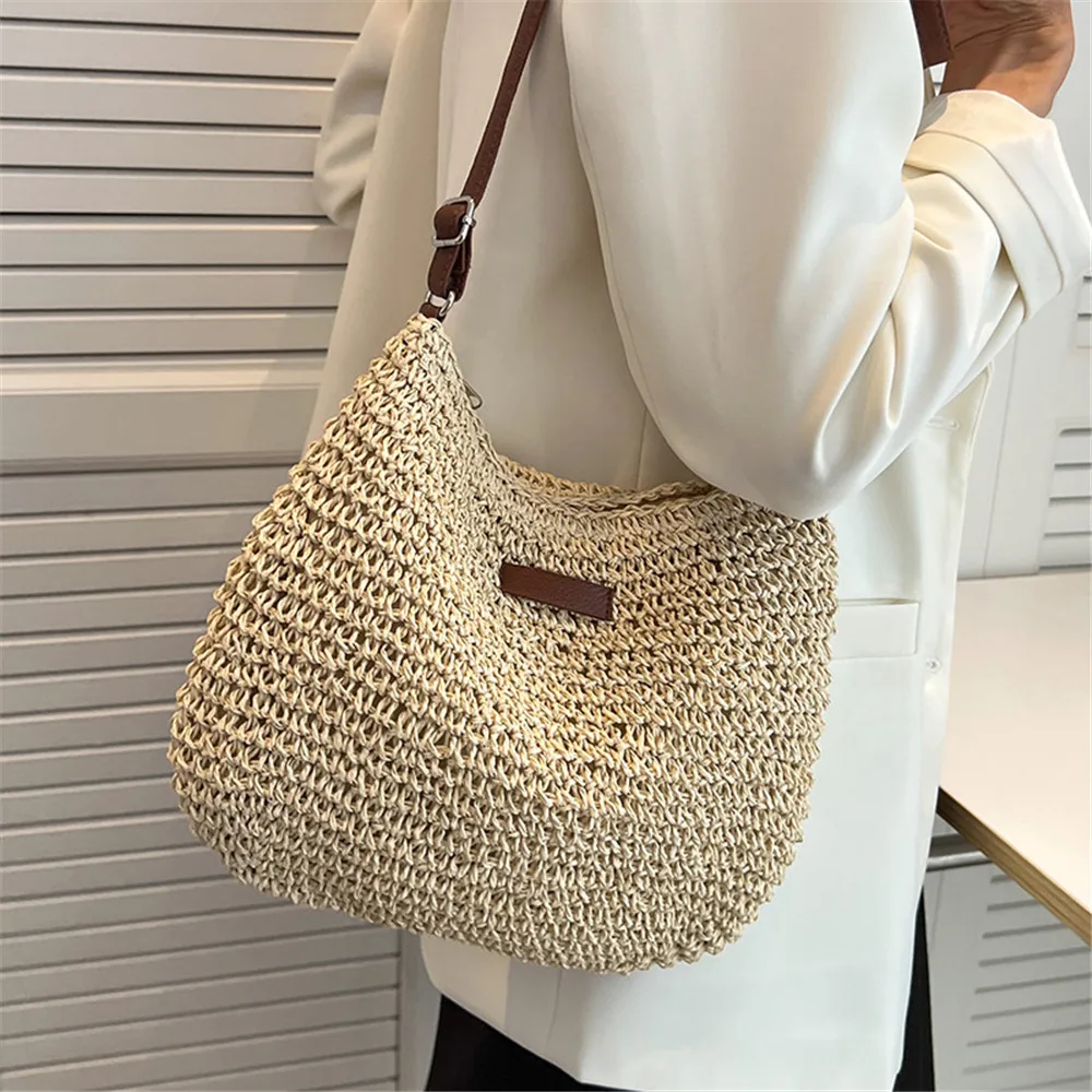 Summer Straw Crossbody Bag 2024 Ladies Beach Holiday Woven Totes Casual Bag Women Shoulder Handbags Messenger Purse Shopping Bag