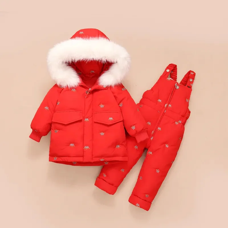 Children Down Coat Jacket + jumpsuit Kids Toddler Girl Boy Clothes 2pcs Winter Outfit Suit Warm Baby Overalls Clothing Sets