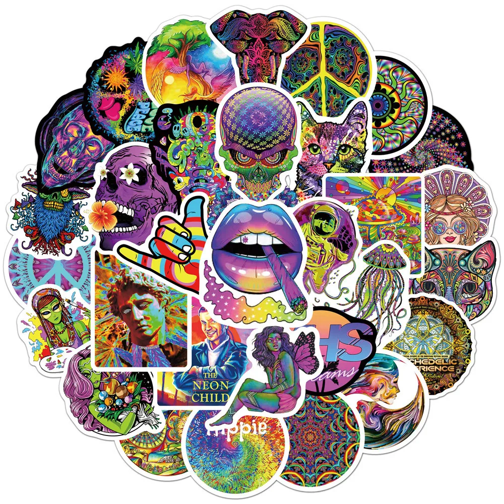 10/50PCS Colorful Psychedelic Art Graffiti Stickers Luggage DIY Aesthetics Decoration Stickers Refrigerator Skateboard Stickers