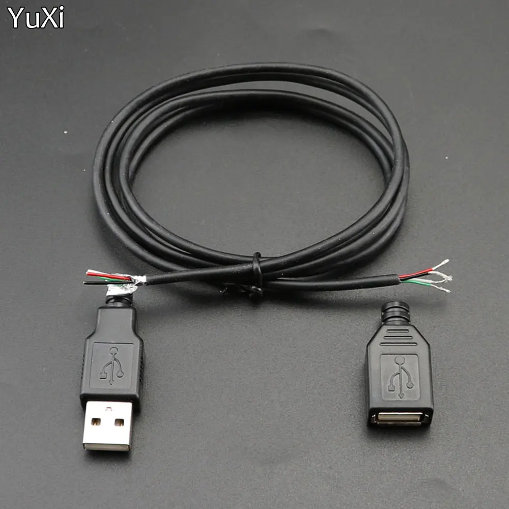 

YuXi 1 Set Type A Male Female USB 2.0 4 Pin Plug Socket Connector USB Type-A Data Cable DIY Kits With 1 Meter Cable