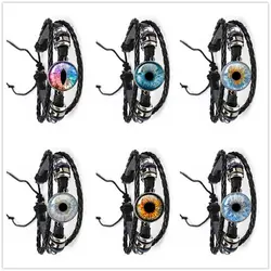 Fashion Dragon Evil Eye Bracelet Dragon Eye Glass Cabochon Leather Bracelets Lace up Adjustable Evil Eye Bracelet Jewelry