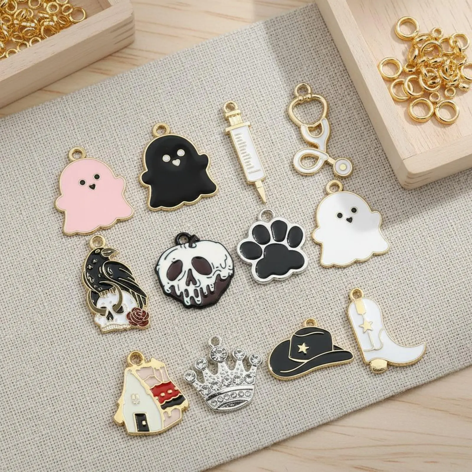 Alloy Flow Oil Trinket Long-Lasting Metal Halloween Trinket Gothic Skull Charms Detailed Design Halloween Craft Charms