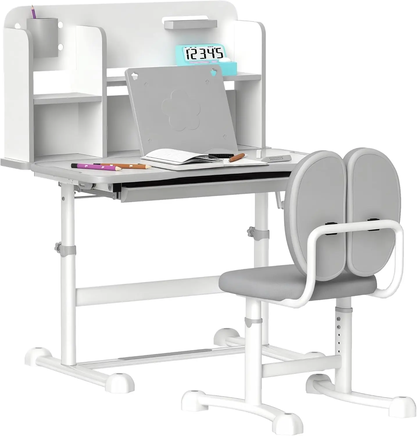

Kids Desk and Chair Set Height Adjustable Kids School Study Desk and Chair Set with Tilt Desktop Storage Drawer and Reading