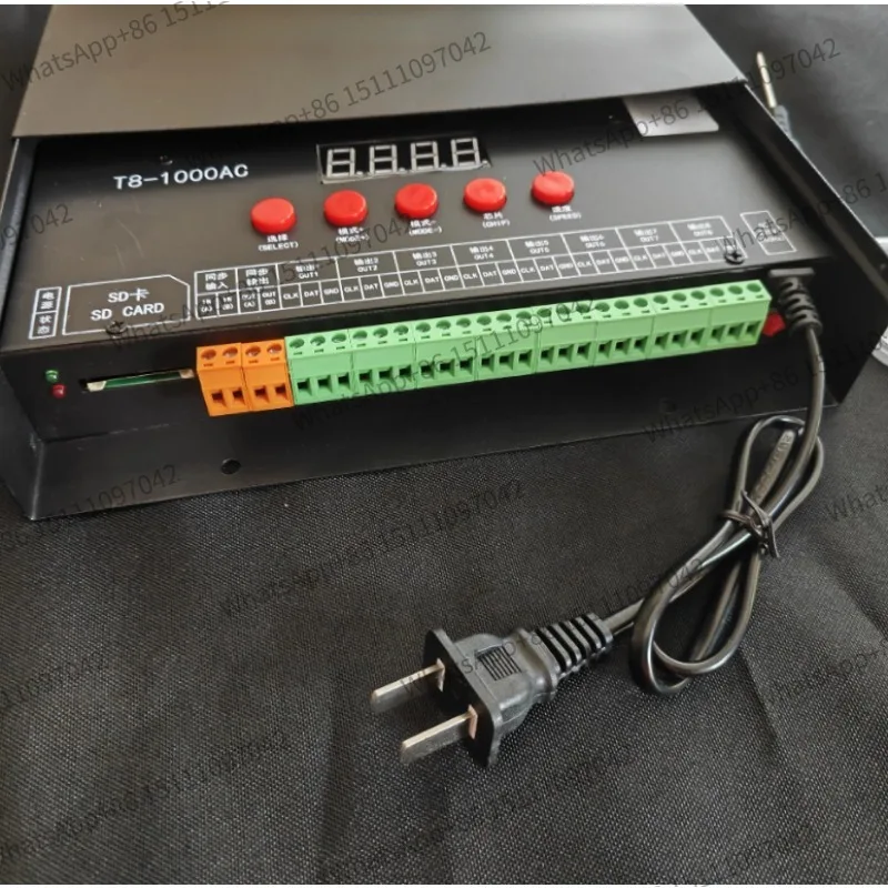 T8-1000AC Programmable Pixel LED Controller 8 CH Digital Strip Dimmer with SD Card & WS2812 Sk6812 for Addressable Neon Lights