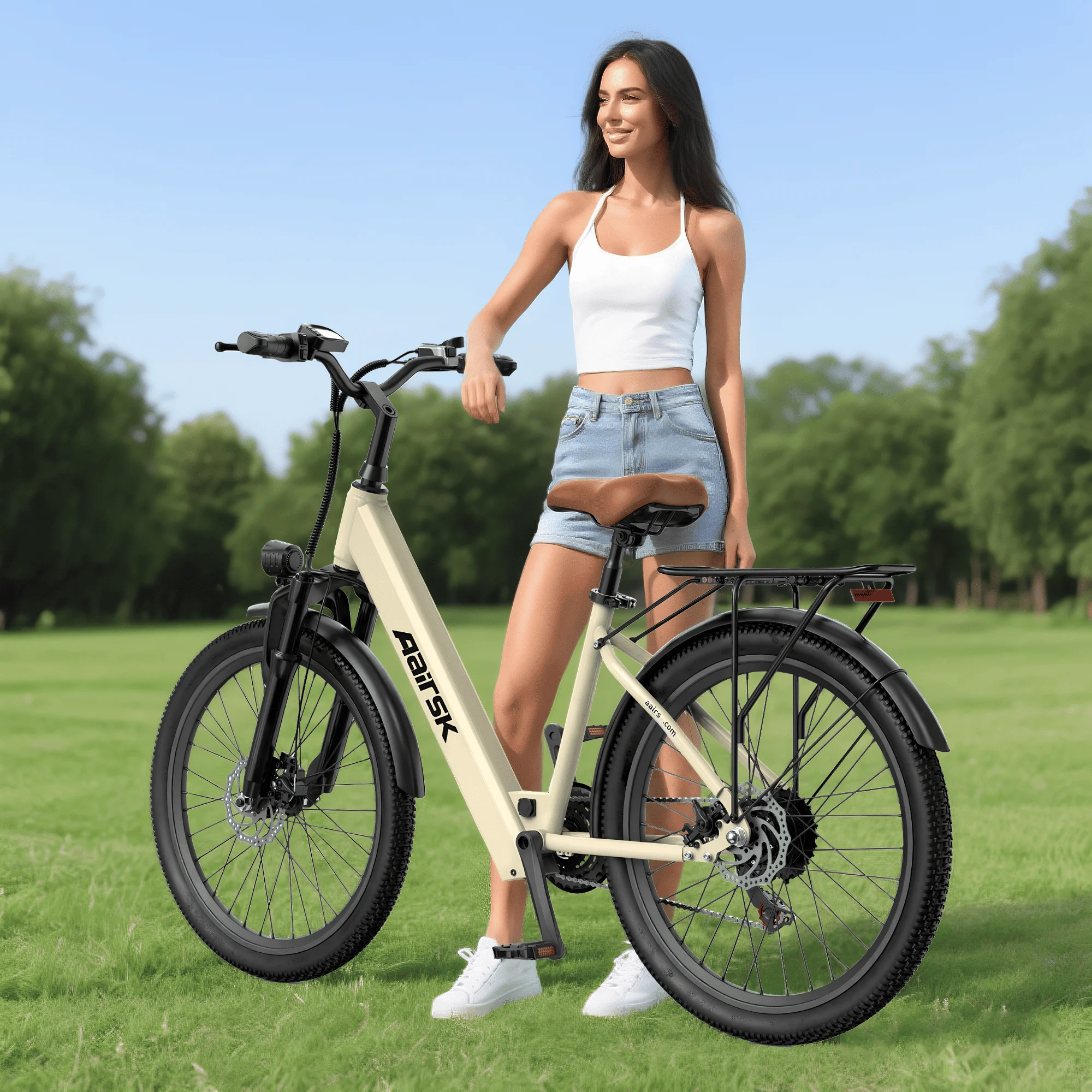 Bicicleta eléctrica para adultos, 40 millas, 23MPH, bicicleta de montaña eléctrica para desplazamientos, batería de litio de 468Wh, 7 velocidades, suspensión de horquilla delantera de neumático de 24"