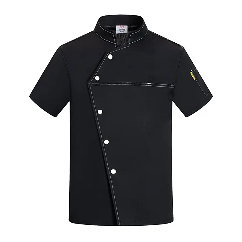 Veste de Chef noire à manches courtes, uniforme de Chef pour hommes et femmes, uniformes de cuisine de Restaurant, chemises, manteau de cuisinier d'été, vêtements de serveur