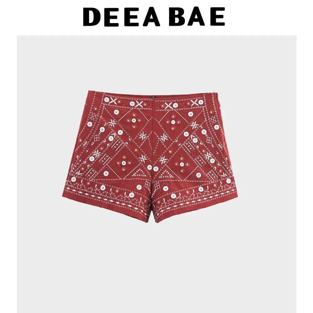 

DEEABAE 2025 Summer New Women's Clothing Temperament Mirror Effect Decoration Embroidered Vest Casual Shorts Set