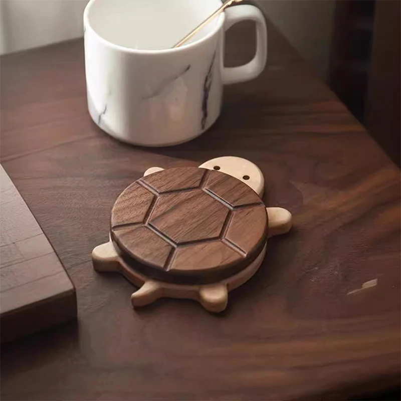 

Cute Turtle Shape Coaster Black Walnut Solid Wood Turtle Insulation Mat Coffee Cup Kettle Tea Coaster Table Ornaments