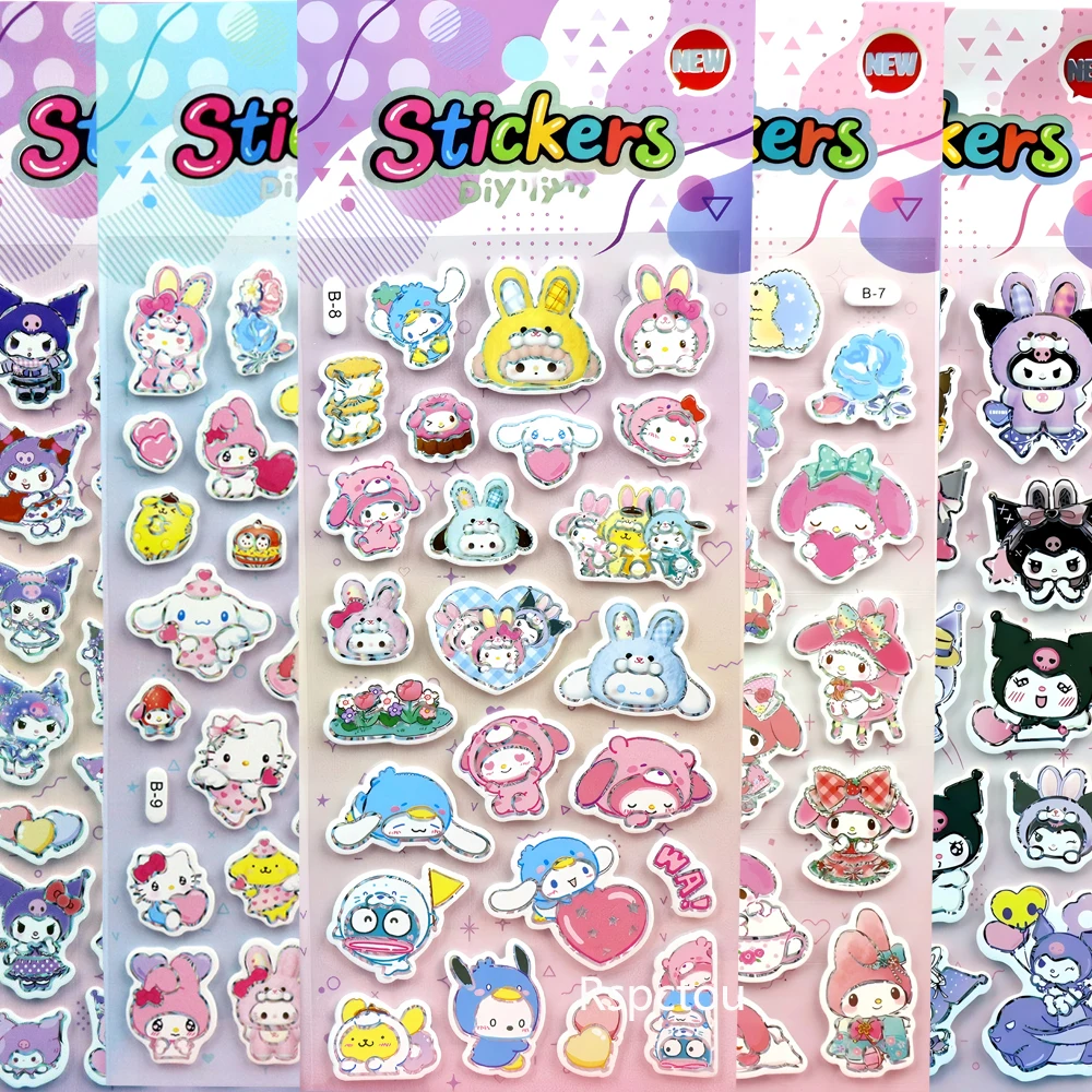 6 pièces mignon Kuromi mélodie Sanrio 3D bulle autocollants dessin animé récompense autocollant jouet bricolage réfrigérateur ordinateur portable téléphone décoration décalcomanies en gros