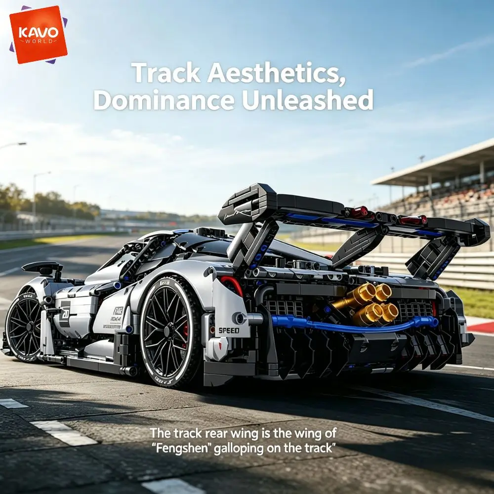 KAVOWORLD 1:8 Scale Silver-Blue Technical Super Racing Sports Car Building Blocks Set 3526pcs DIY STEM Assembly Premium ABS Racing Car Building Bricks Toy Model with Rear Linkage Engine & Track Wing, Ideal Birthday Christmas Gift for Teens Adults view 8
