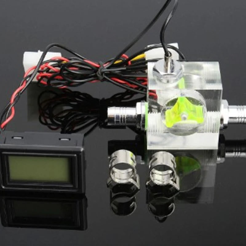 ABRW-Pc 3 Way Flow Meter Digital Thermometer, Computer Water Cooling System Kit With Two Connectors Andwith Pagoda Clip