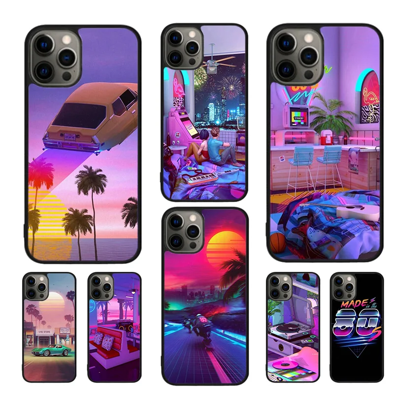 Synthwave 80's Retro Art Phone Case For for iPhone 16 15 14 11 12 13 Pro  XR XS MAX Plus coque Cover Shell