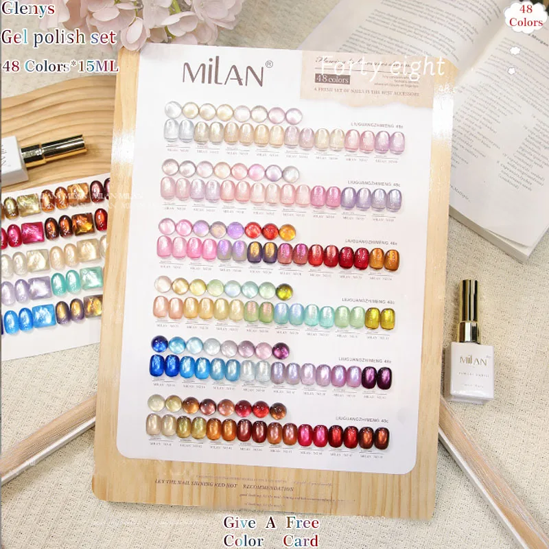 Glenys 48 color cat's eye nail polish glue new whitening immersion gel color matching card factory direct sales varnish set