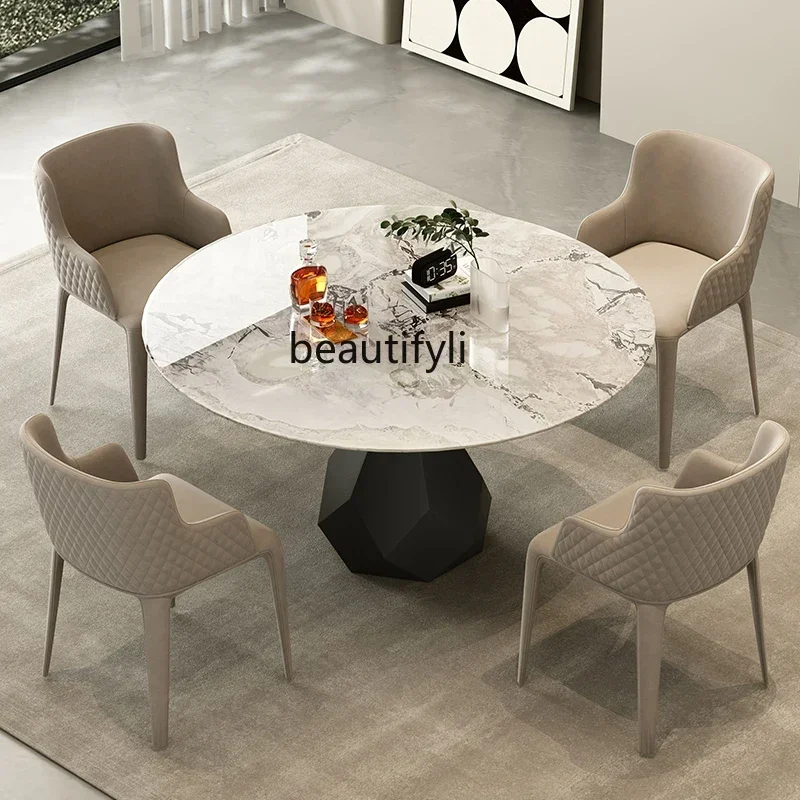 

Pure natural luxury stone dining table, marble round table, advanced modern light luxury simple small apartment French style