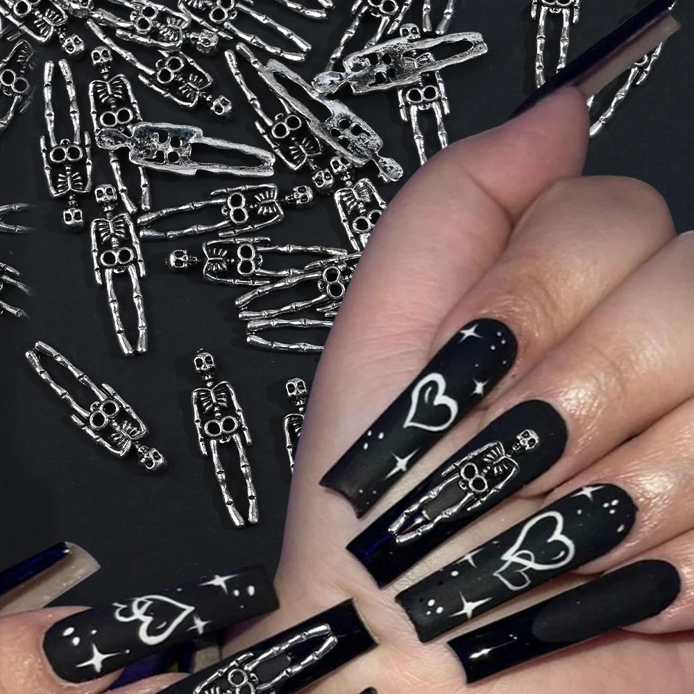 10 قطعة هالوين القوطية الشرير الجمجمة مسمار السحر الرجعية الهيكل العظمي العنكبوت الخفافيش الجمجمة رئيس المعادن الراين الصليب مسمار الفن الديكور