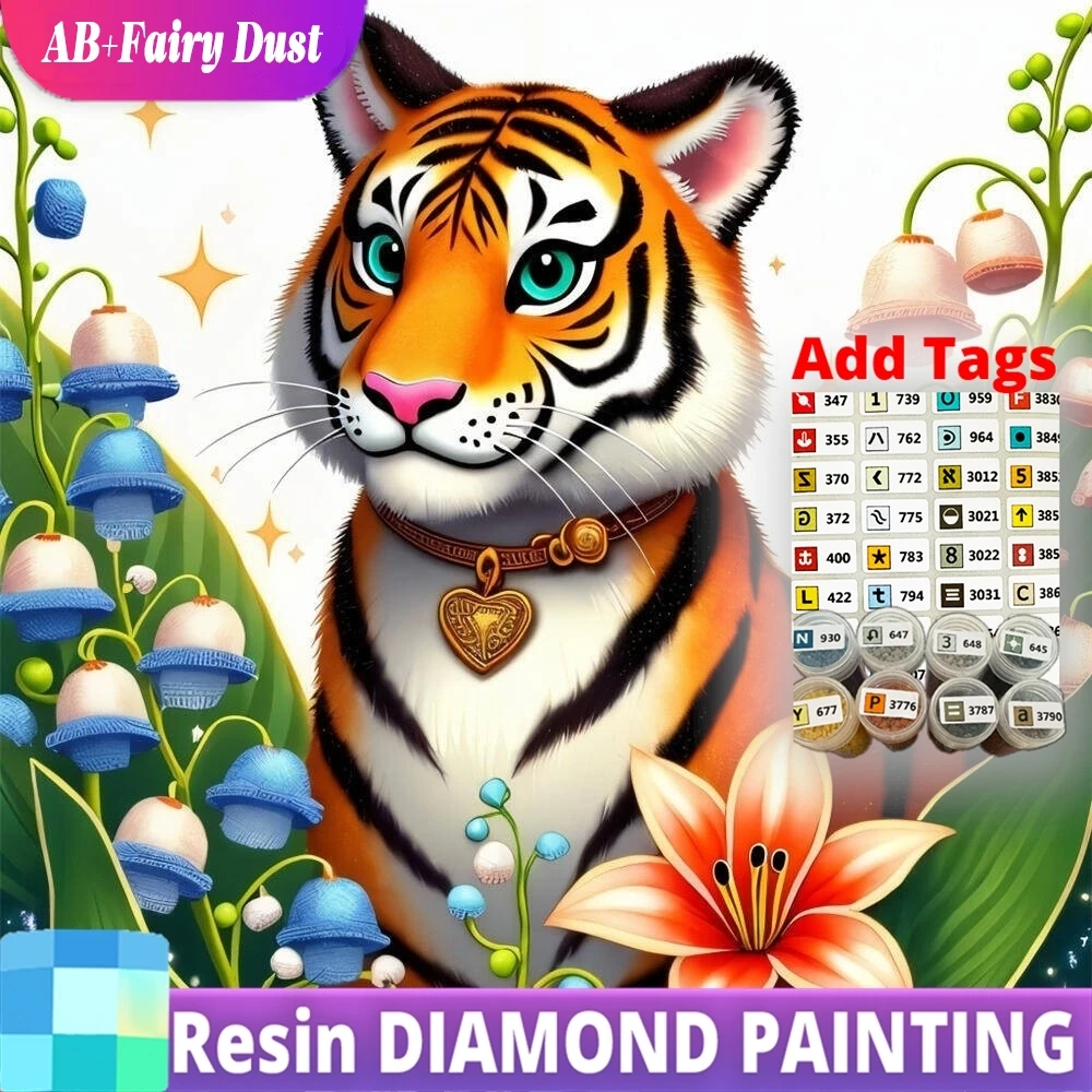 

Resin AB Fairy Dust Tiger Diamond Mosaic Animal Acrylic Craft Supplies Painting Flower DIY Cross Stitch Kits Art Wall Decor