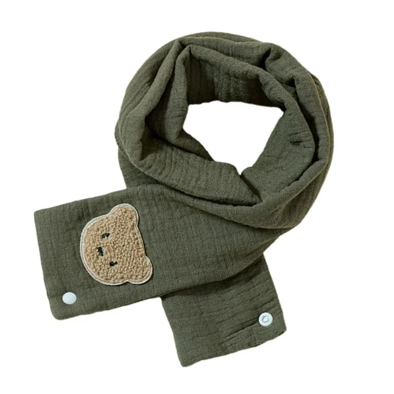 J15U Warm Children's Scarf Cartoon Bear Pattern Long Muffler Windproof Neckerchief Daily Neck Warmer for Outdoor Activity