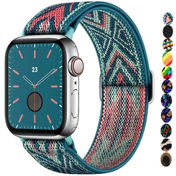 Bohemian Nylon Strap for Apple Watch ultra 2 49mm 41mm 45mm 38/40/44mm Elastic Shiny Bracelet iWatch Series 9/8/7 6 5 4 Se Band