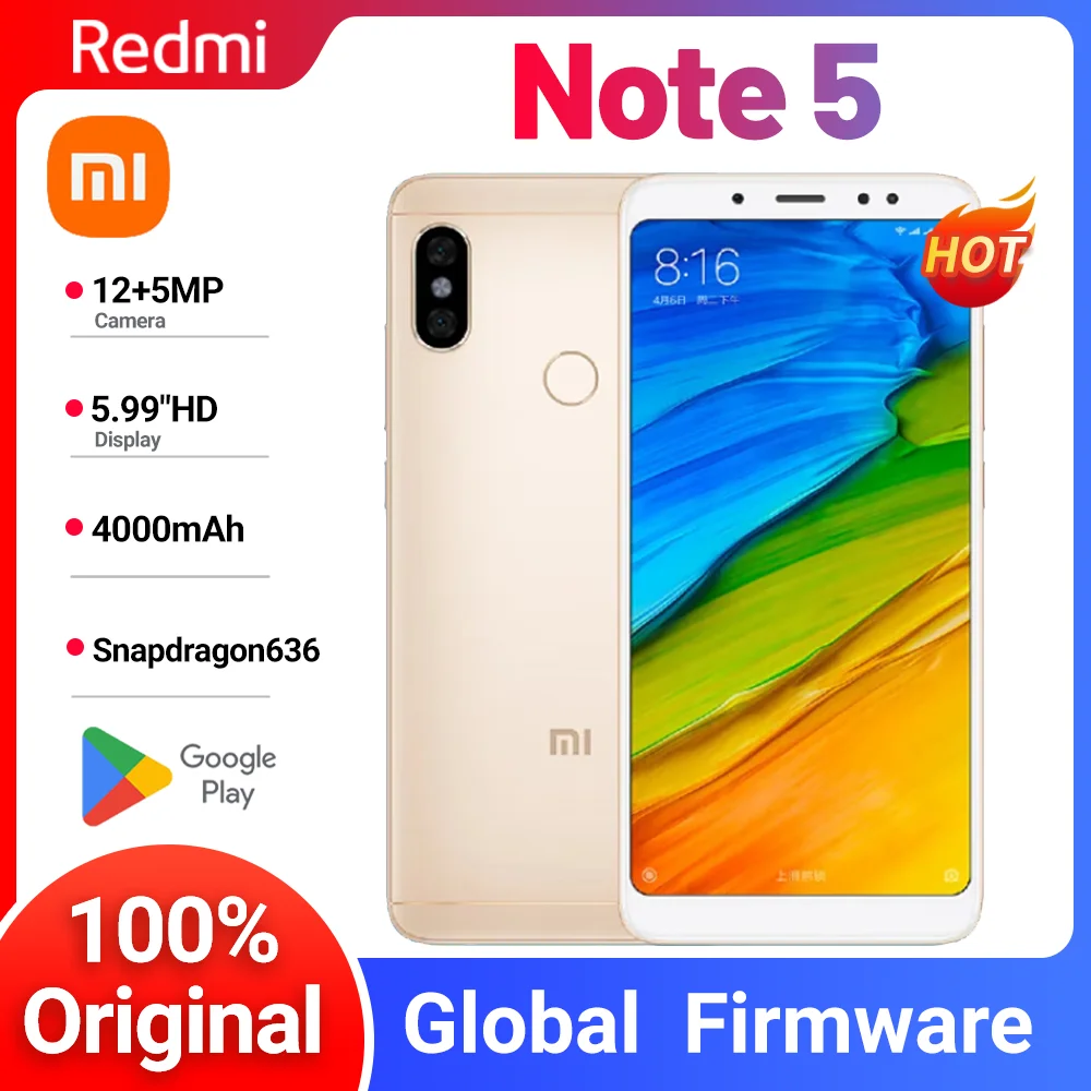 

Смартфон Redmi Note 5 с глобальной прошивкой, сотовый телефон Snapdragon 636, МП, две SIM-карты, две камеры